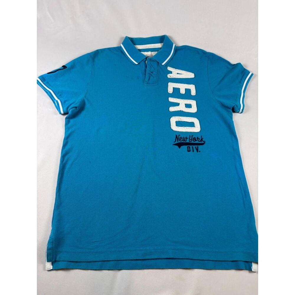 Aeropostale Mens XL Blue Short Sleeve Polo Shirt Aero 87 New‎ York Div Cotton